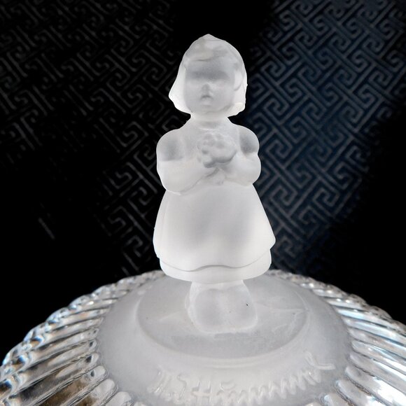 Glass Covered Trinket Powder Dish with Girl Shaped Handle - Picture 2 of 4